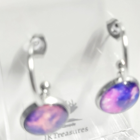 Purple Pink Nebula Galaxy Hoop Earrings - Picture 2 of 3